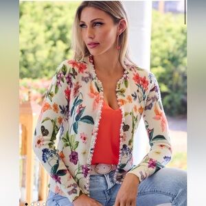 Boston Proper Floral Pearl-Embellished Women's Sweater